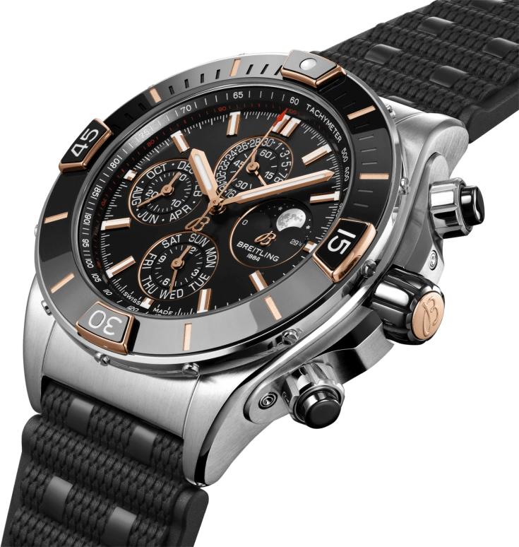 Breitling,Chronomat 44mm,44mm,Ceramic,Red Gold,Stainless Steel,Black,Automatic,Chronograph,Moonphase,1461 Calendar,Month,96hours,In-house Caliber,I19320251B1S1