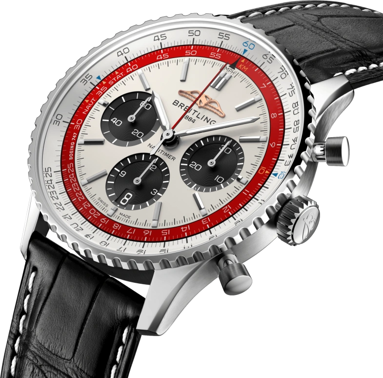 Breitling,Other 43mm,43mm,Stainless Steel,Cream,White,Automatic,Chronograph,Day,AB01383B1G1P1