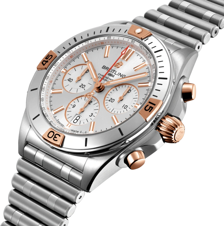 Breitling,Chronomat 42mm,42mm,Red Gold,Stainless Steel,Silver,Automatic,Chronograph,Day,Column Wheel,IB0134101G1A1