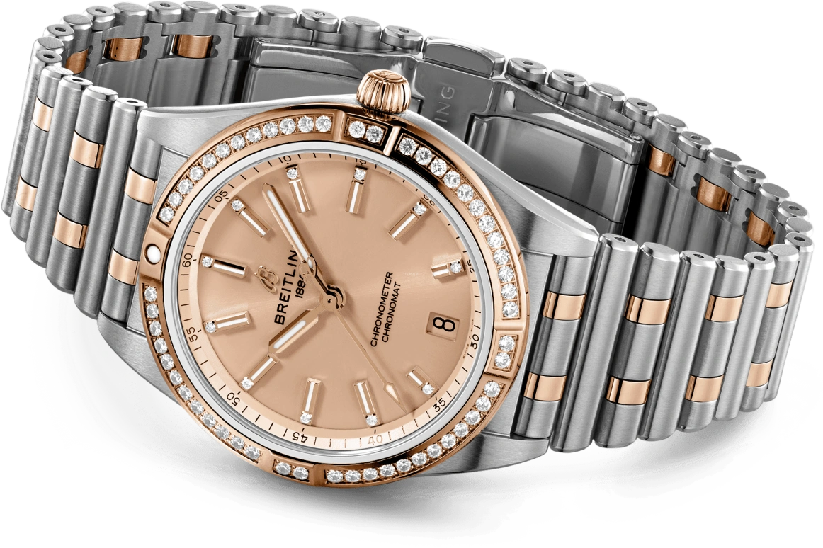 Breitling,Chronomat 36mm,36mm,Red Gold,Stainless Steel,Pink,Automatic,Chronograph,Day,U10380591K1U1