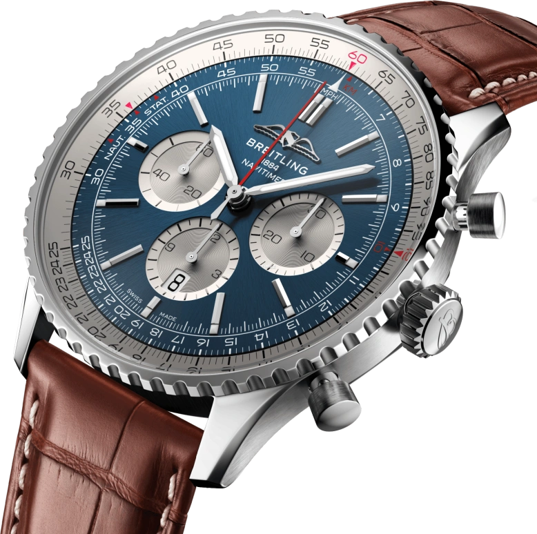 Breitling,Navitimer 46mm,46mm,Stainless Steel,Blue,Silver,Automatic,Chronograph,Day,AB0137211C1P1