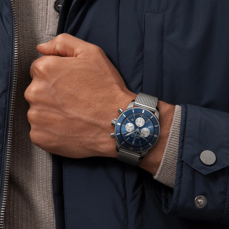 Breitling,Superocean Heritage 44mm,44mm,Stainless Steel,Blue,Silver,Automatic,Chronograph,Day,AB0162161C1A1