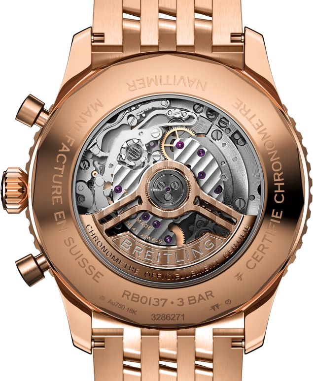 Breitling,Navitimer 46mm,46mm,Red Gold,Silver,Automatic,Chronograph,Day,RB0137241G1R1