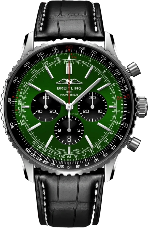Breitling,Navitimer 46mm,46mm,Stainless Steel,Green,Black,Automatic,Chronograph,Day,AB0137241L1P1