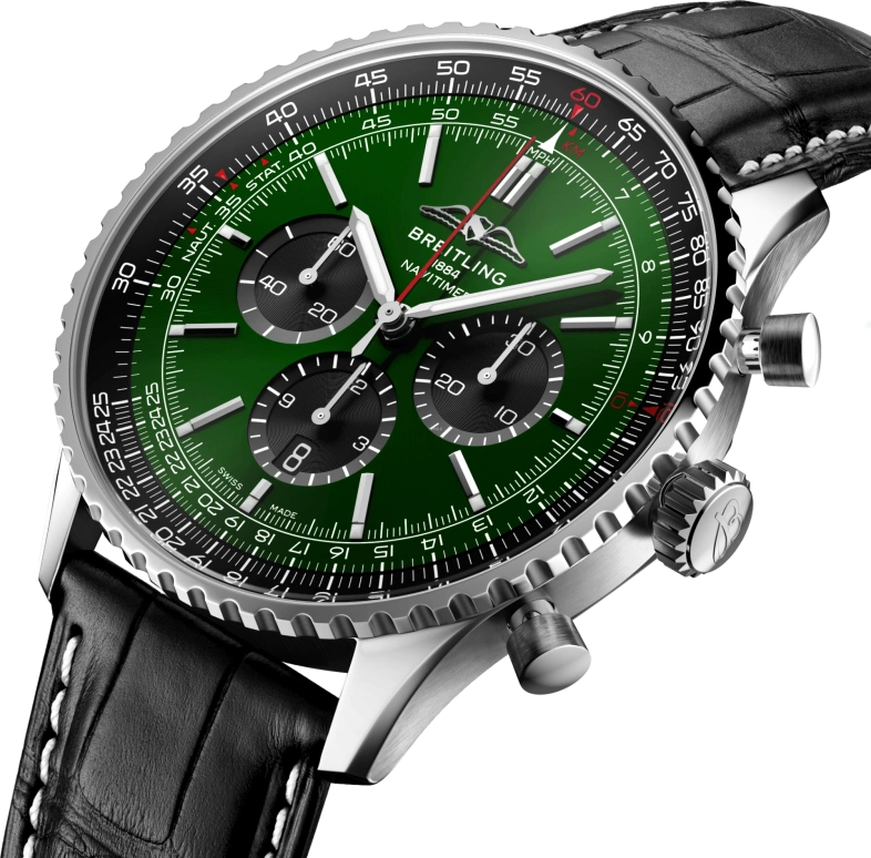 Breitling,Navitimer 46mm,46mm,Stainless Steel,Green,Black,Automatic,Chronograph,Day,AB0137241L1P1