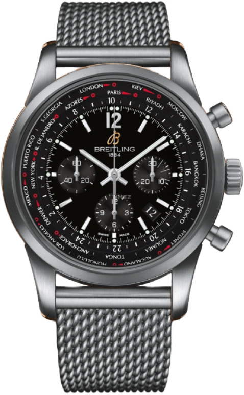 Breitling,Transocean 46mm,46mm,Stainless Steel,Black,Automatic,Chronograph,Day,World Time,AB0510U6,AB0510U6/BC26/159A