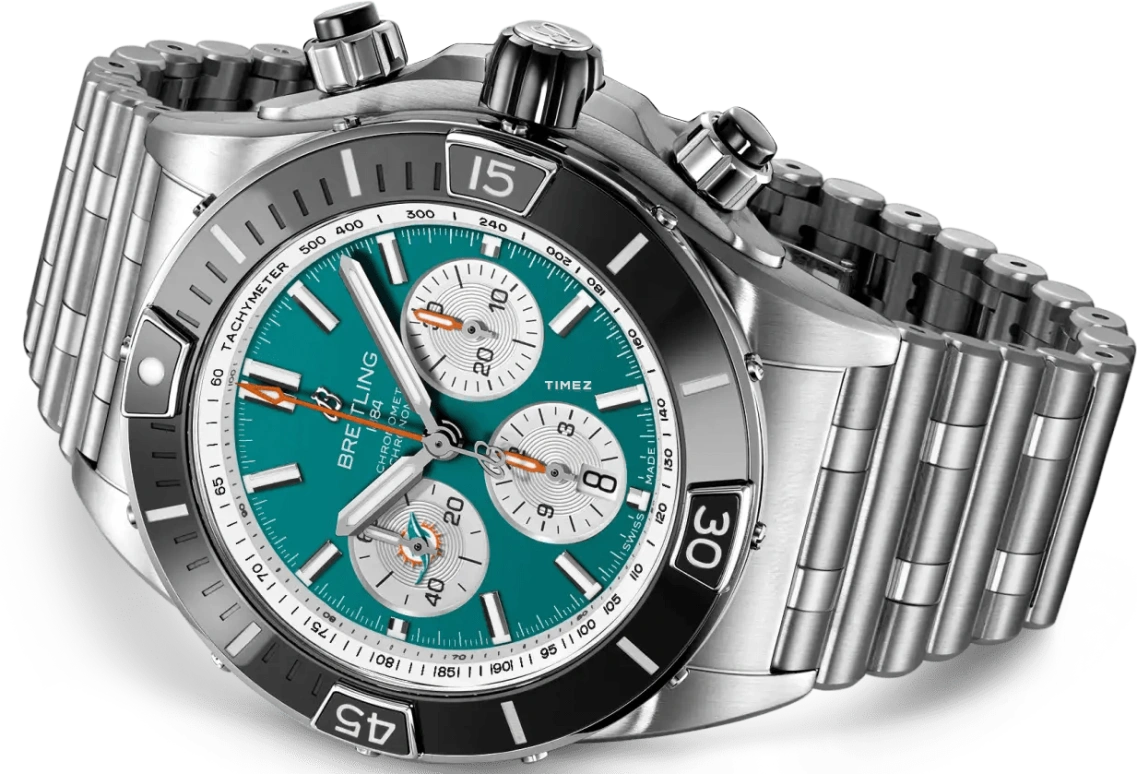 Breitling,Chronomat 44mm,44mm,Stainless Steel,Ceramic,Sky Blue,Automatic,Chronograph,Day,AB01361C1L2A1
