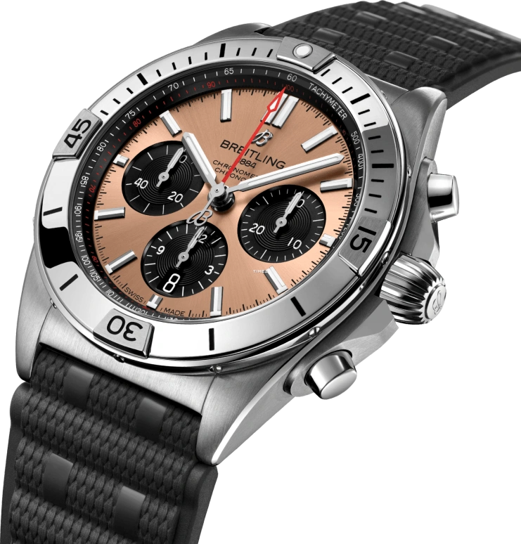 Breitling,Chronomat 42mm,42mm,Stainless Steel,Salmon,Automatic,Chronograph,Day,AB0134101K1S1