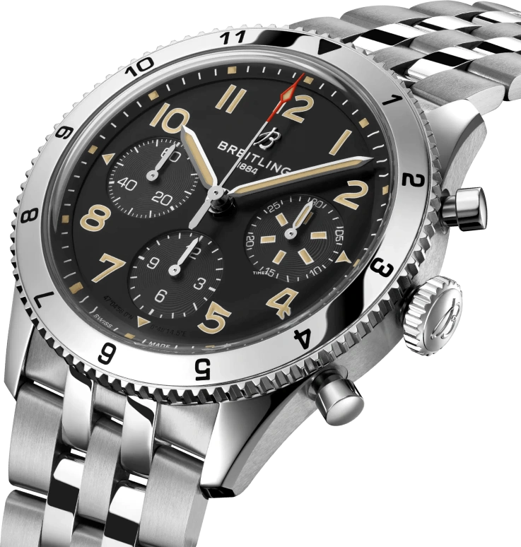 Breitling,Classic AVI 42mm,42mm,Stainless Steel,Black,Automatic,Chronograph,42hours,A233803A1B1A1