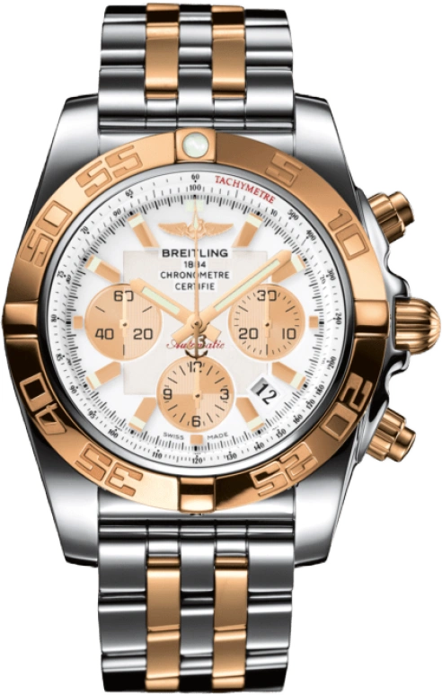 Breitling,Chronomat 44mm,44mm,Rose Gold,Stainless Steel,Silver,Automatic,Chronograph,Day,CB011012,CB011012/A696/375C