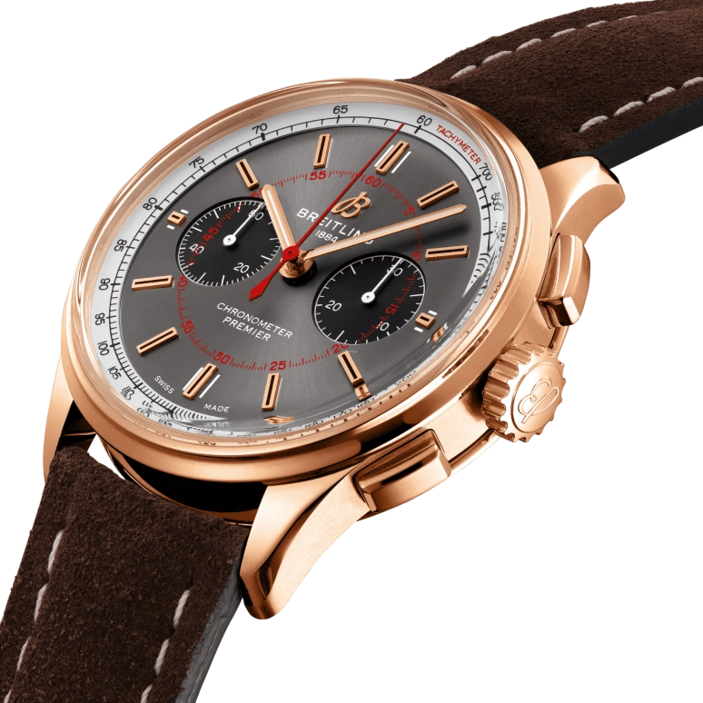 Breitling,Premier 42mm,42mm,Red Gold,Grey,Black,Automatic,Chronograph,70hours,RB0118A31B1X1