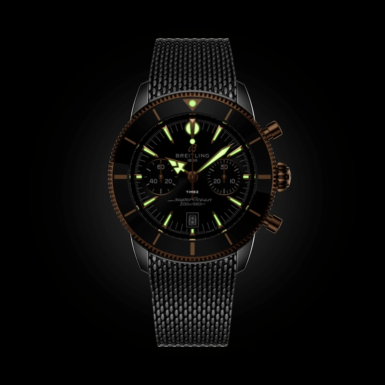 Breitling,Superocean Heritage 44mm,44mm,Stainless Steel,Red Gold,Black,Automatic,Chronograph,Day,UB0156H11B1A1
