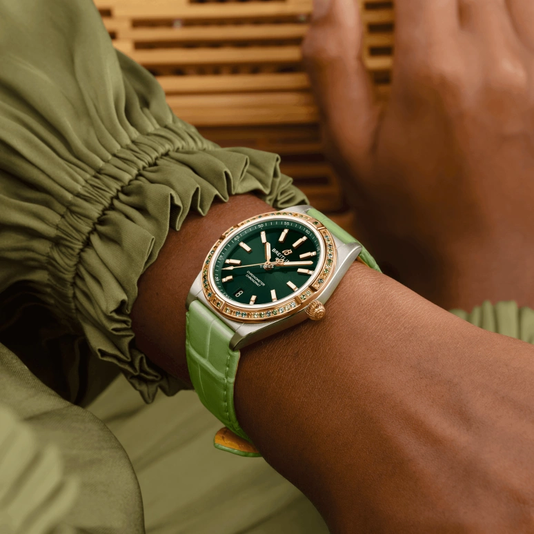 Breitling,Chrono-Matic 36mm,36mm,Stainless Steel,Red Gold,Green,Automatic,Day,Sapphire,Crystal Glass,U10380611L1P1