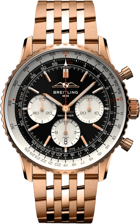 Breitling,Navitimer 43mm,43mm,Red Gold,Black,Automatic,Chronograph,Day,RB0138211B1R1