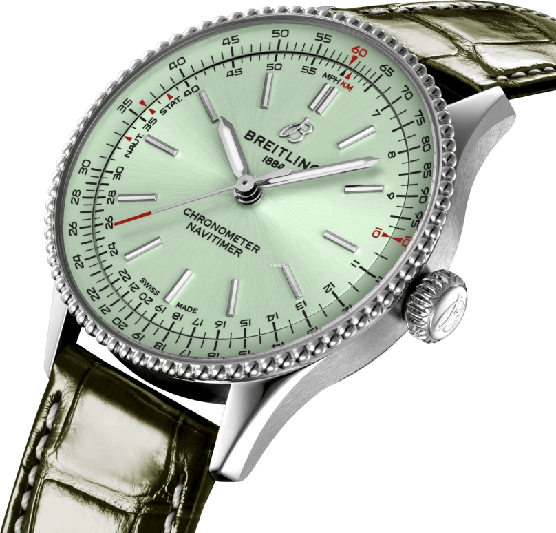 Breitling,Navitimer 36mm,36mm,Stainless Steel,Cyan,Green,Automatic,Chronograph,Sapphire,Crystal Glass,A17327361L1P1