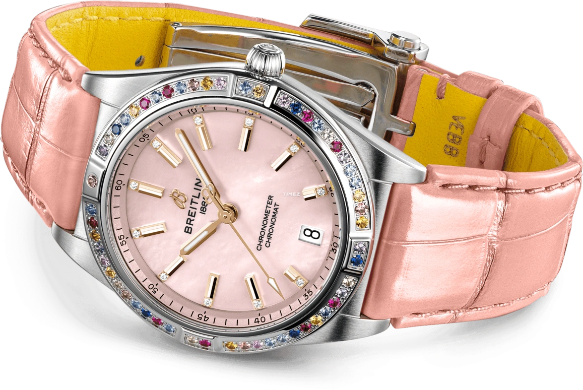 Breitling,Other 36mm,36mm,Stainless Steel,Red Gold,Pink,Automatic,Day,Sapphire,Crystal Glass,G10380BB1K1P1