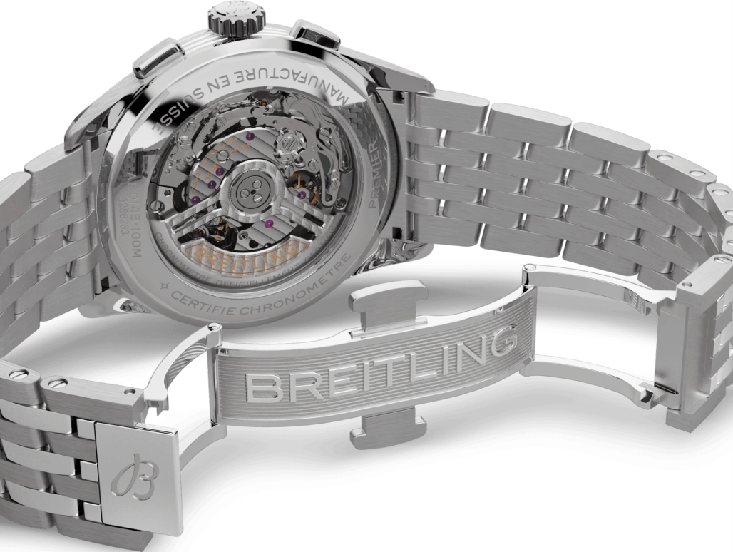 Breitling,Premier 42mm,42mm,Stainless Steel,Salmon,Automatic,Chronograph,Day,AB0145331K1A1