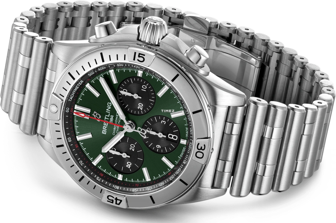 Breitling,Chronomat 42mm,42mm,Stainless Steel,Green,Black,Automatic,Chronograph,Day,AB0134101L2A1
