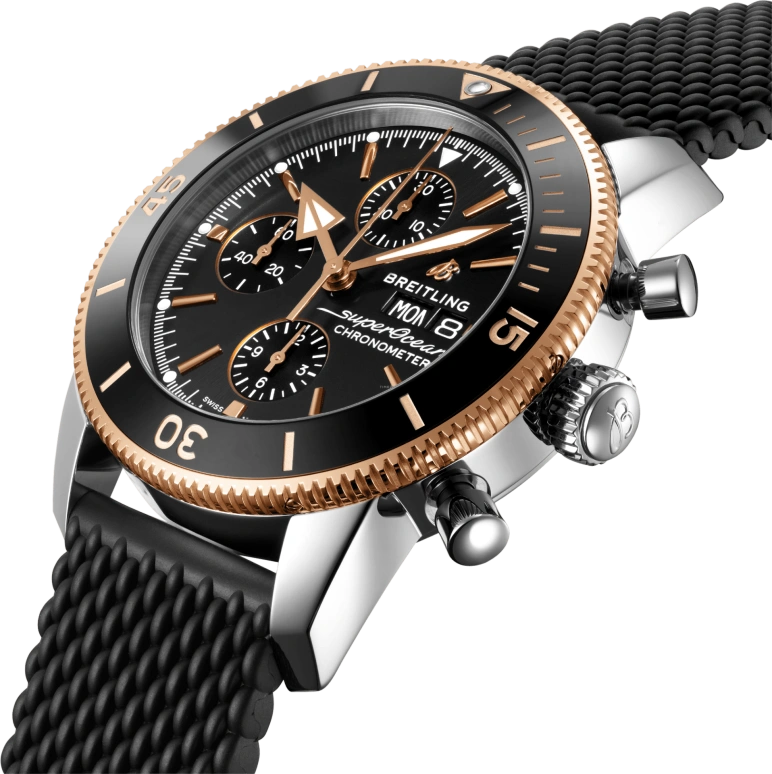 Breitling,Superocean Heritage 44mm,44mm,Rose Gold,Stainless Steel,Black,Automatic,Chronograph,Date,Compass,U13313121B1S1
