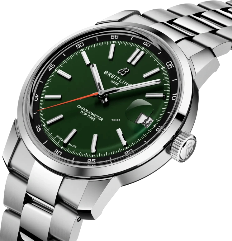 Breitling,Top Time 38mm,38mm,Stainless Steel,Green,Automatic,Day,78hours,AB3113171L1A1