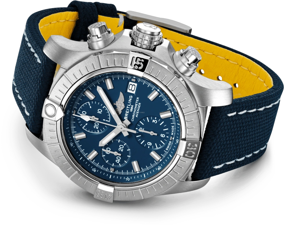 Breitling,Avenger 43mm,43mm,Stainless Steel,Blue,Automatic,Chronograph,Date,Compass,A13385101C1X1