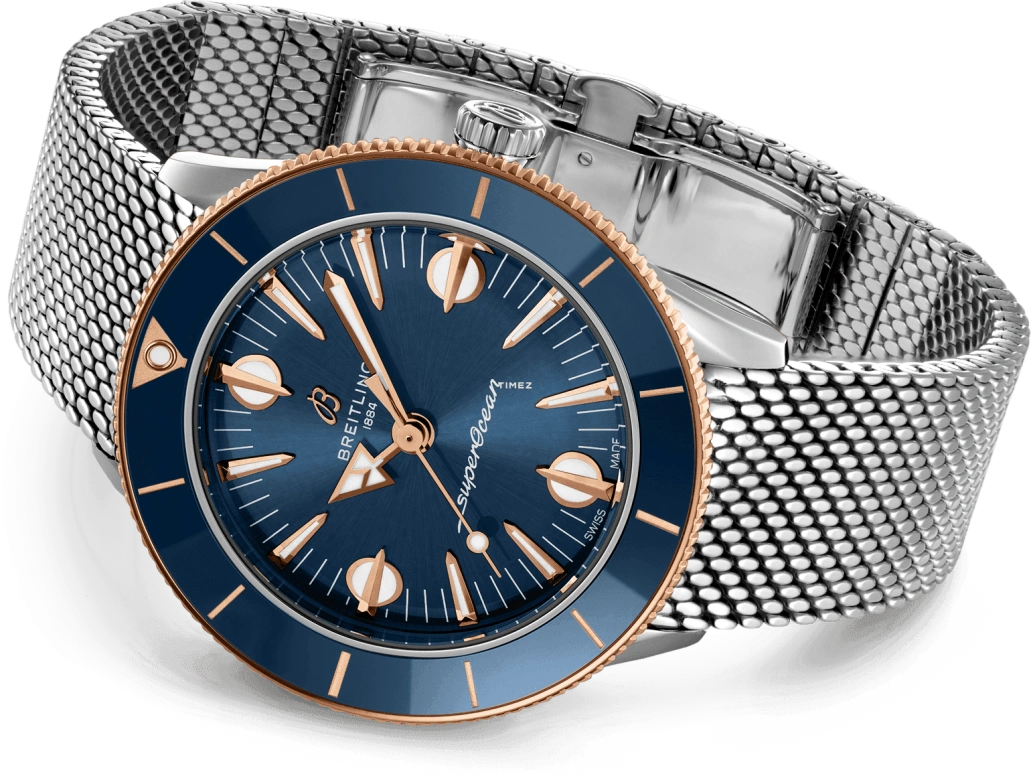 Breitling,Superocean Heritage 38mm,38mm,Stainless Steel,Red Gold,Blue,Automatic,Sapphire,Crystal Glass,Round,U10340161C1A1