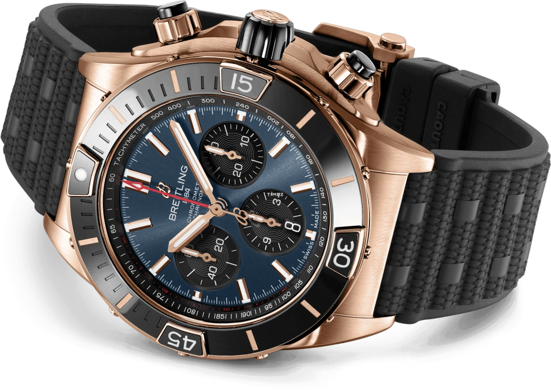 Breitling,Other 44mm,44mm,Red Gold,Blue,Automatic,Chronograph,Day,RB01362A1C1S1