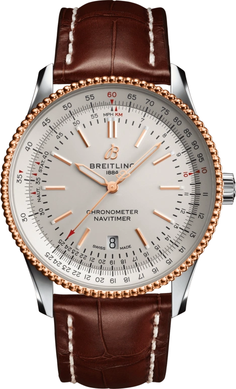 Breitling,Navitimer 41mm,41mm,Rose Gold,Stainless Steel,Silver,Automatic,Chronograph,Date,Anti-magnetic,U17326211G1P1