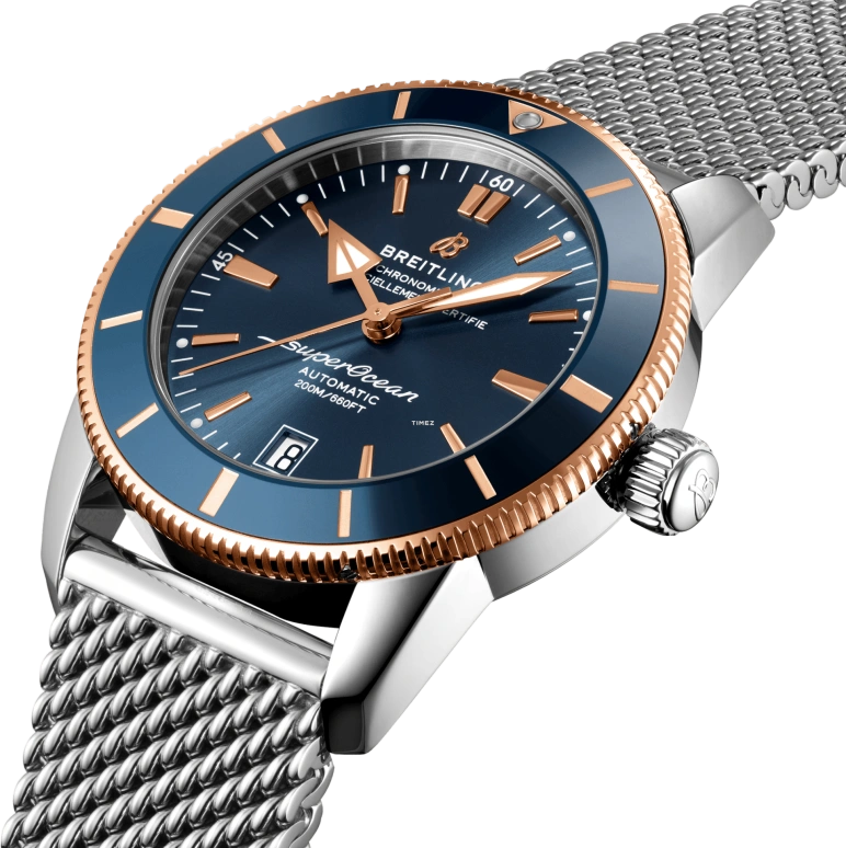 Breitling,Superocean Heritage 42mm,42mm,Red Gold,Stainless Steel,Blue,Automatic,Day,70hours,UB2010161C1A1