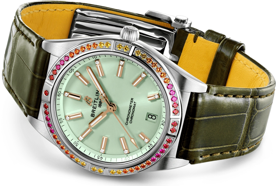 Breitling,Chronomat 36mm,36mm,Stainless Steel,Green,Automatic,Chronograph,Day,A10380611L1P1