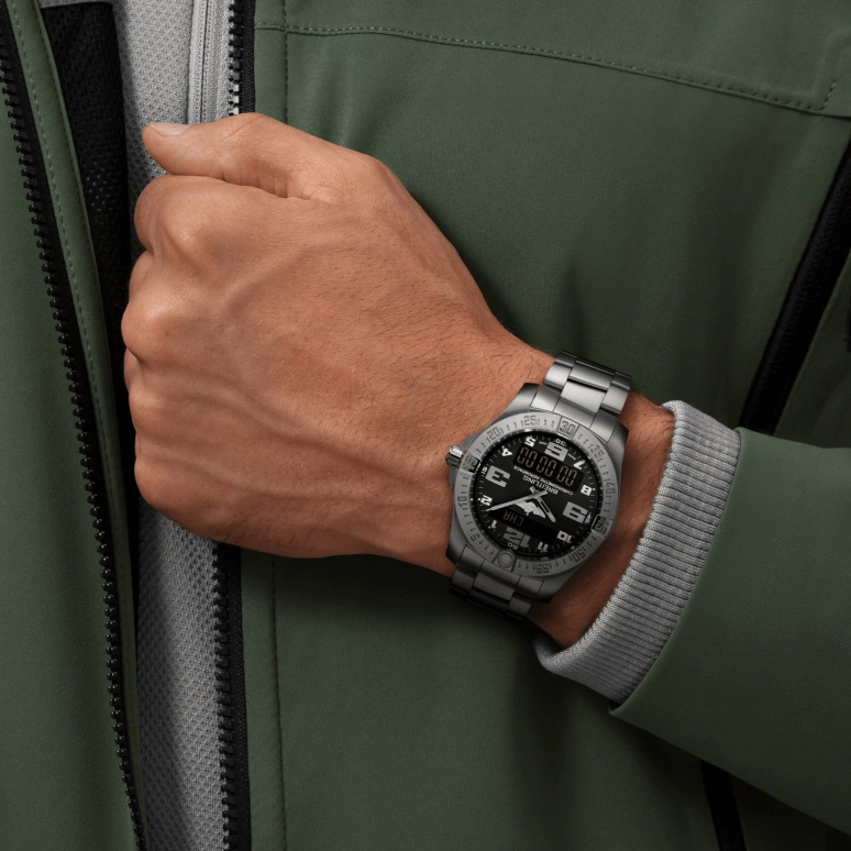 Breitling,Aerospace 43mm,43mm,Titanium,Black,Quartz,Chronograph,Perpetual Calendar,Date,Day,In-house Caliber,Sapphire,E79363101B1E1