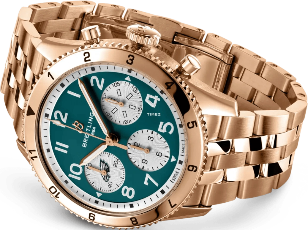 Breitling,Classic AVI 42mm,42mm,Red Gold,Green,Automatic,Chronograph,42hours,R233802A1L1R1