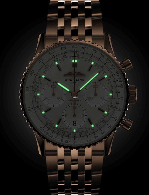 Breitling,Navitimer 41mm,41mm,Red Gold,Silver,Automatic,Chronograph,Day,RB0139211G1R1