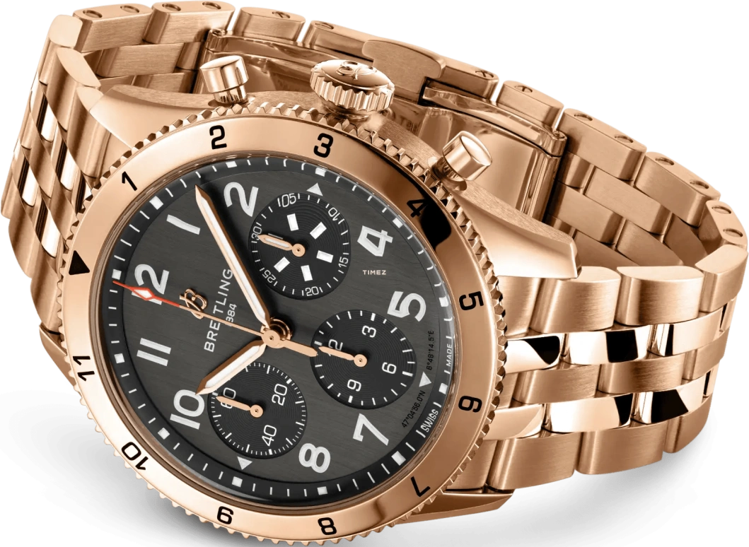 Breitling,Classic AVI 42mm,42mm,Red Gold,Grey,Automatic,Chronograph,42hours,R233801A1B1R1