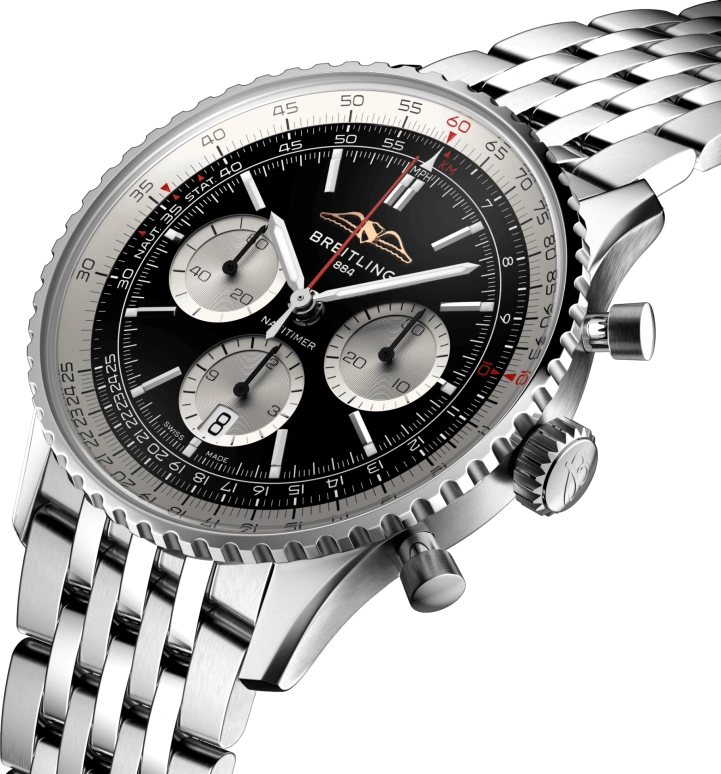 Breitling,Navitimer 43mm,43mm,Stainless Steel,Black,Automatic,Chronograph,Day,AB0138211B1A1