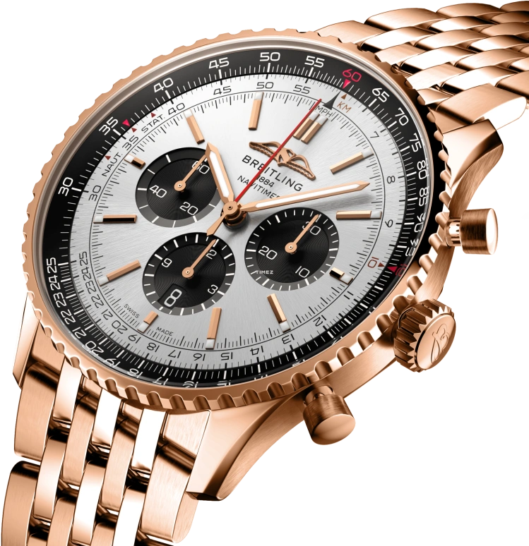 Breitling,Navitimer 46mm,46mm,Red Gold,Silver,Automatic,Chronograph,Day,RB0137241G1R1