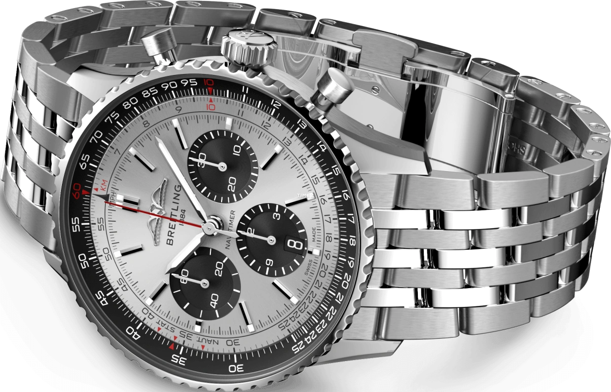 Breitling,Navitimer 43mm,43mm,Stainless Steel,Silver,Automatic,Chronograph,Day,AB0138241G1A1