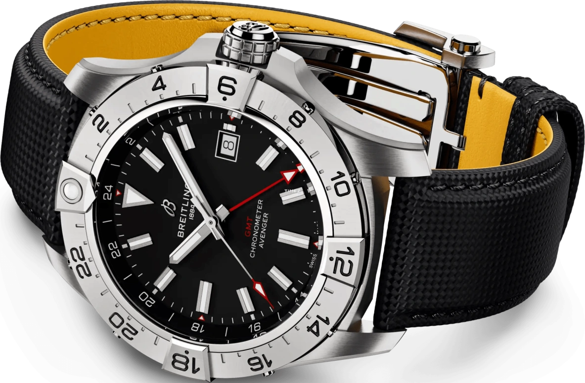 Breitling,Avenger 44mm,44mm,Stainless Steel,Black,Automatic,Day,Dule Time,GMT,A32320101B1X1