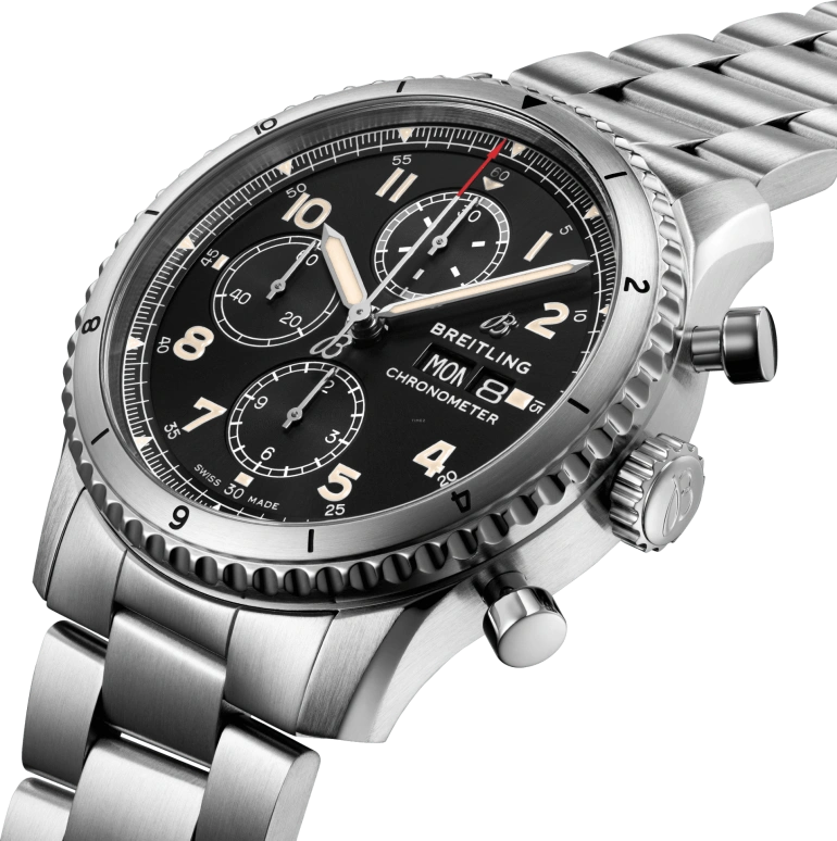 Breitling,Aviatior 8 43mm,43mm,Stainless Steel,Black,Automatic,Chronograph,Date,Compass,A13316101B1A1