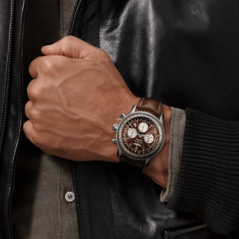 Breitling,Navitimer 45mm,45mm,Stainless Steel,Brown,Automatic,Chronograph,Day,Rattrapante,AB0310211Q1P1