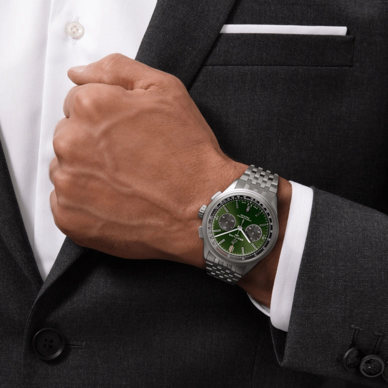Breitling,Premier 42mm,42mm,Stainless Steel,Green,Automatic,Chronograph,Day,AB0118221L1A1