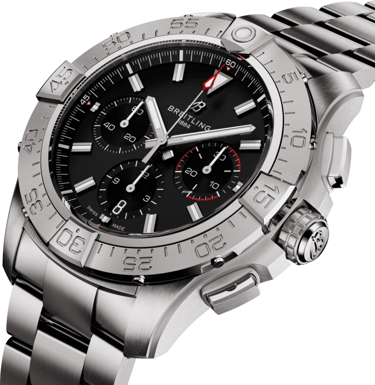 Breitling,Avenger 44mm,44mm,Stainless Steel,Black,Automatic,Chronograph,Day,AB0147101B1A1