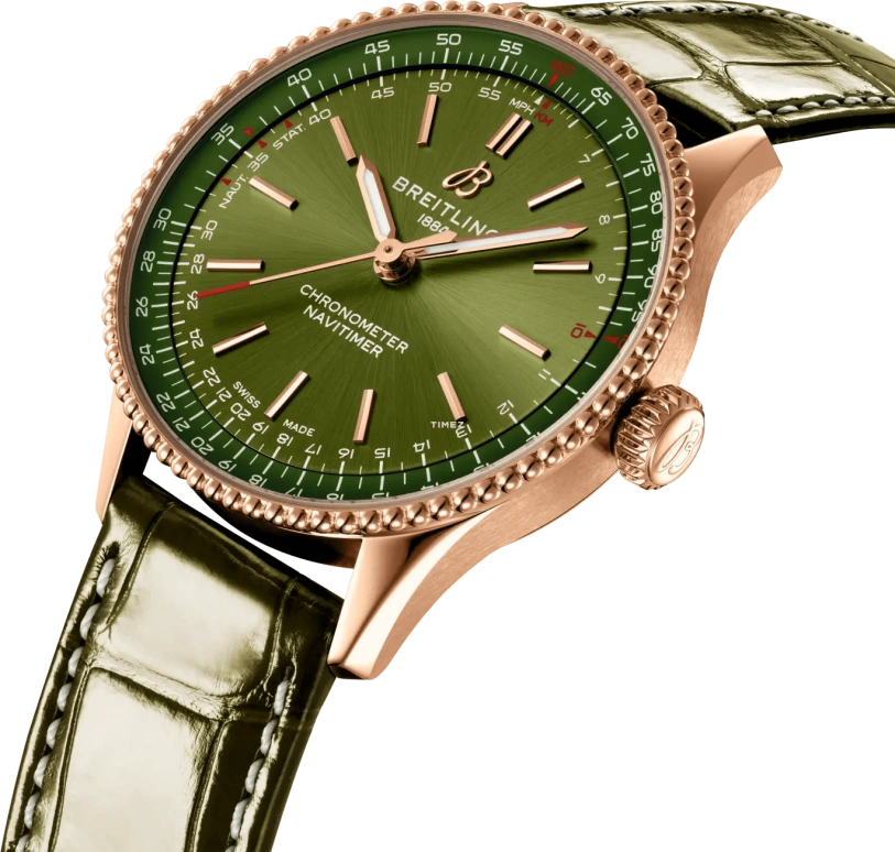 Breitling,Navitimer 36mm,36mm,Red Gold,Green,Automatic,40hours,In-house Caliber,R17327371L1P1