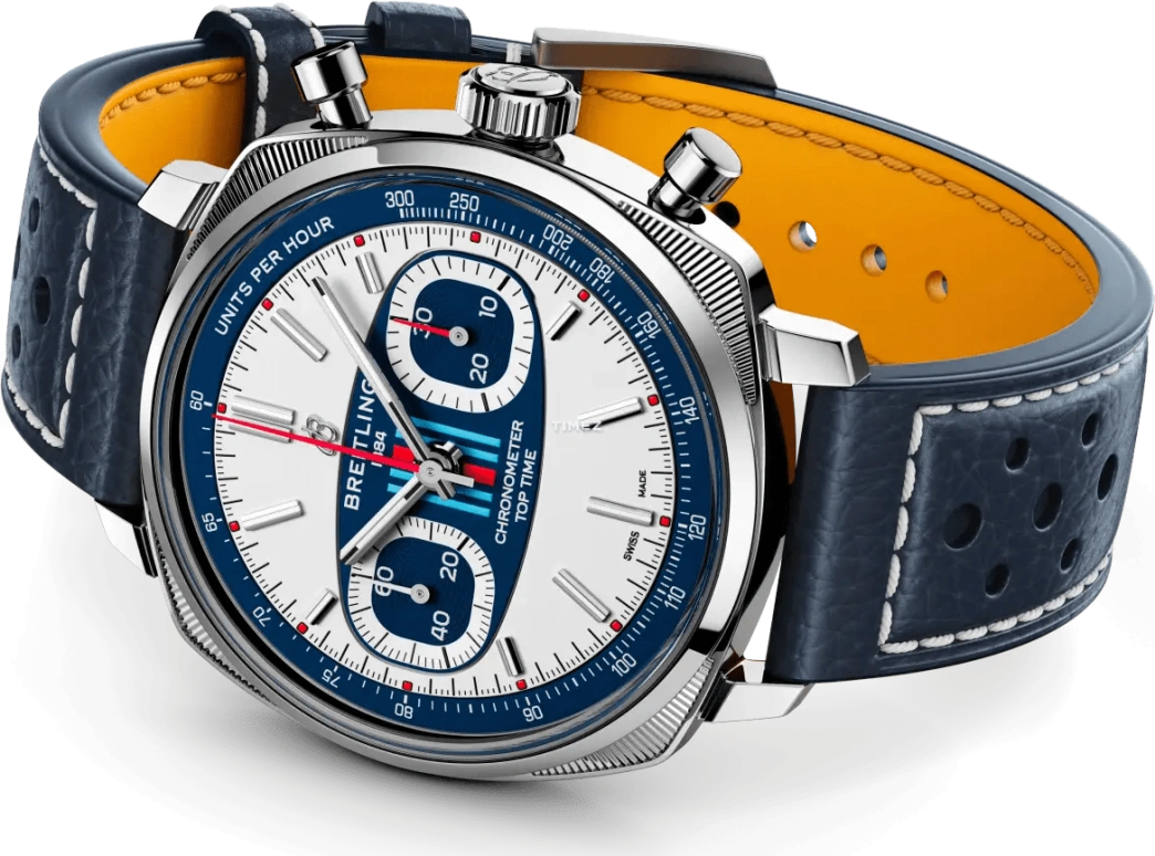 Breitling,Top Time 38mm,38mm,Stainless Steel,Blue,White,Automatic,Chronograph,70hours,AB01772A1G1X1