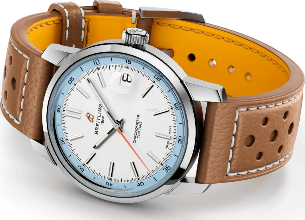 Breitling,Top Time 38mm,38mm,Stainless Steel,White,Blue,Automatic,Day,78hours,AB3113281A1X1
