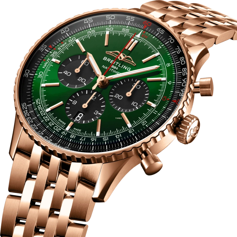 Breitling,Navitimer 46mm,46mm,Red Gold,Green,Automatic,Chronograph,Day,RB0137241L1R1