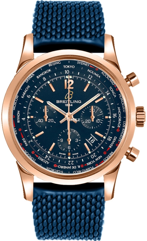 Breitling,Transocean 46mm,46mm,Red Gold,Blue,Automatic,Chronograph,Day,World Time,RB0510V1,RB0510V1/C880/276S