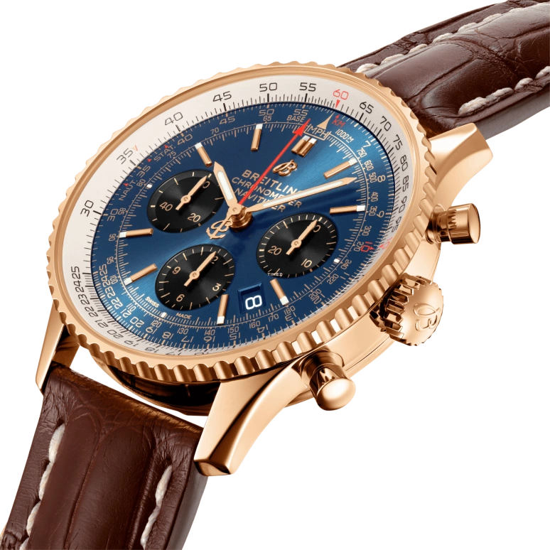 Breitling,Navitimer 43mm,43mm,Red Gold,Blue,Black,Automatic,Chronograph,Day,RB0121211C1P4