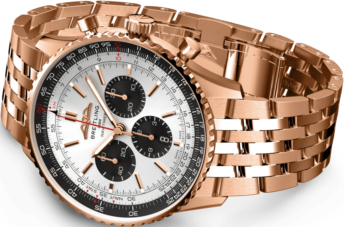 Breitling,Navitimer 46mm,46mm,Red Gold,Silver,Automatic,Chronograph,Day,RB0137241G1R1