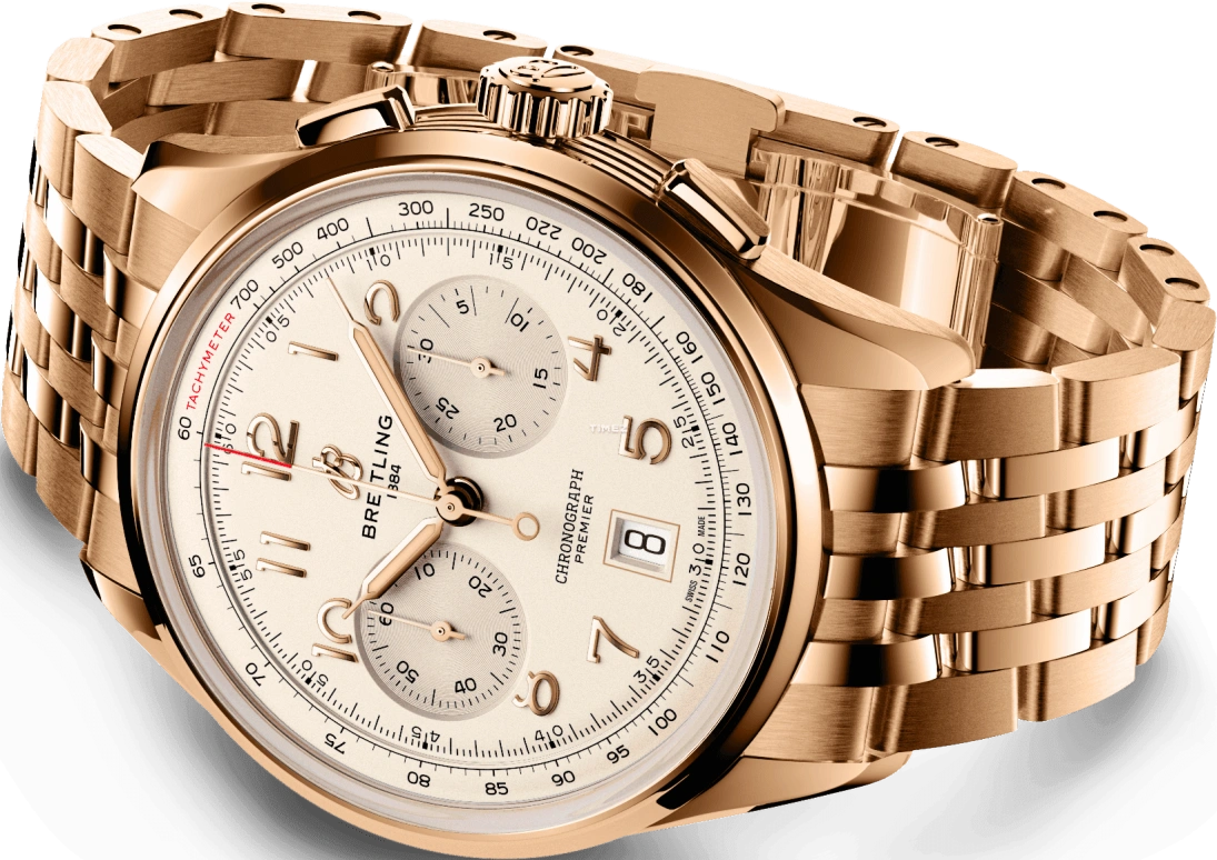Breitling,Other 42mm,42mm,Red Gold,Beige,Automatic,Chronograph,Day,RB0145371G1R1